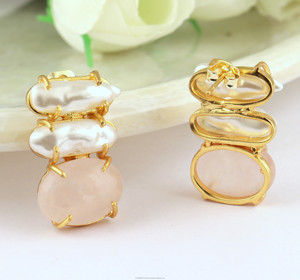 ทำด้วยมือโรสควอตซ์และต่างหูมุกเกาหลีเครื่องประดับหรูหราสำหรับผู้หญิง - Product Image 2