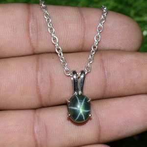 จี้แซฟไฟร์สีเขียววินเทจ แซฟไฟร์รูปดาวธรรมชาติ เงินแท้ 925 เครื่องประดับอัญมณี สร้อยคอสำหรับผู้หญิง - Product Image 6