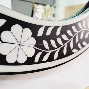 Diseño tradicional hecho a mano, marco de incrustaciones de hueso Floral blanco y negro, espejo de pared, espejo redondo, decoración de baño y dormitorio - Product Image 4