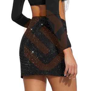 Falda vaquera brillante vintage de verano para mujer, elegante minifalda negra de cintura alta con brillos para fiestas al estilo western. - Product Image 6