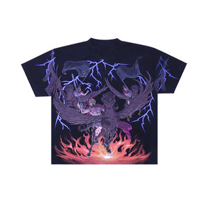 Camiseta Negra de Manga Corta para Hombre, Diseño con Estampado Digital en la Espalda, Estilo Urbano, Cuello Redondo, Corte Regular, Algodón Jersey, Transpirable - Product Image 1