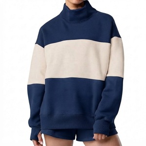Sweat-shirt à col roulé oversize pour femme en molleton 100 % coton, à blocs de couleur, à manches longues, coupe ample, style streetwear décontracté - Product Image 1