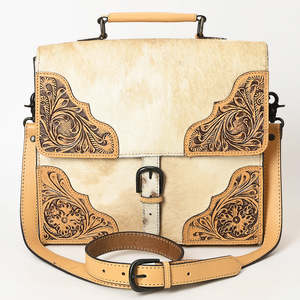 Vintage Cow <b>Leather</b> Briefcase With Hand Tooled Floral Design Buckle Closure Adjustable Strap Unisex Soft <b>Bag</b> - Product Image 1