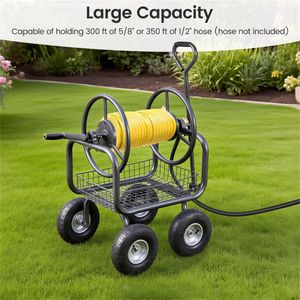 Carrello Avvolgitubo da Giardino Rinforzato con Ruote Pneumatiche da 10 Pollici, Grande Capacità, Cesto Portaoggetti da 50ft/25ft, Raccordi in Ottone per Tubo da Giardino - Product Image 2
