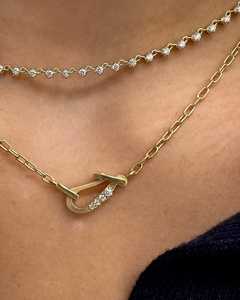 Diamond Charm Holder Necklace Loop Hook Clasp Wholesale 14K 18K Solid Gold 18 Inch Layering Link Pendant Keeper Chain For Women - Product Image 4