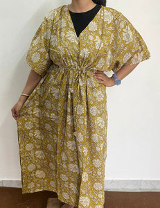 Vestido Kaftan de Algodón Estampado a la Moda para Mujer con Tela Transpirable y Aspecto Elegante - Product Image 1