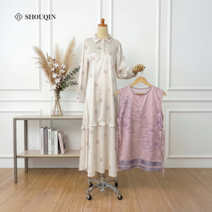 Shouqin Kezia Vestido Gamis Musulmán para Mujer, Satén de Seda, Elegante Estampado Floral, Conjunto Exterior, Abaya Modesta, Tallas XS-XXL, Venta al por Mayor - Product Image 1