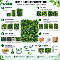 Panel Dinding Hijau Buatan 50x50cm, Dinding Daun Palsu dengan Campuran Dedaunan, Bahan PE Tahan UV untuk Taman, Teras, Pagar