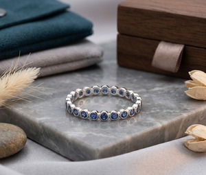 Bague d'éternité pour femme en argent sterling 925 faite à la main de luxe classique saphir bleu naturel bijoux en pierres précieuses - Product Image 3