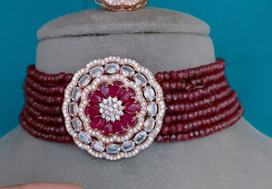 Gorgeous Elegant Finish Premium Vibe <b>Silver</b> Plated Luxury Beads Zircon Pearls Look <b>Choker</b> Set Earrings Party Wedding Collection - Product Image 2