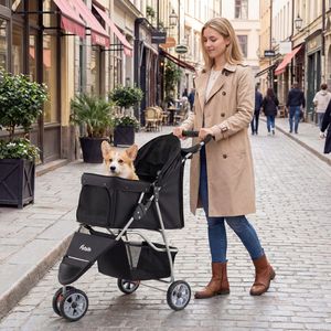 3-Rad-Haustierbuggy für kleine Hunde & Katzen bis 15 kg, sanfte Fahrt, faltbar, Verdeck, Korb & Sicherheitsmerkmale - Product Image 3