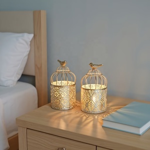 Bird Cage Style Moroccan <b>Lantern</b> <b>Set</b> with Intricate Metal Cutwork Candle Holders for Elegant Home Table Decor - Product Image 2