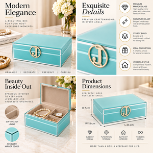 Caja de Almacenamiento de Joyas de Vidrio Turquesa con Cierre Geométrico Dorado, Acabado Brillante, Forro Suave, Organizador Decorativo para Recuerdos - Product Image 5