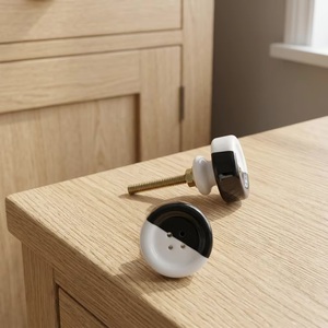 Modern Ceramic Cabinet Knob Round Black White Kitchen Drawer Handle Durable Furniture Pull - Product Image 3