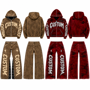 Ensemble survêtement unisexe décontracté avec sweat à capuche oversize doublé polaire et pantalon large, imprimé graphique vintage, style streetwear personnalisé - Product Image 1