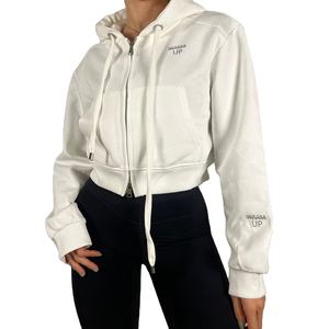 เสื้อฮู้ดครอปแบบมีซิปสำหรับผู้หญิง ผลิตตามสั่ง (OEM) เป็นมิตรต่อสิ่งแวดล้อม ระบายอากาศได้ดี บุด้วยผ้าฟลีซ สไตล์สตรีทแวร์ - Product Image 5