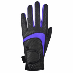 Gants d'équitation en similicuir pour homme, noirs avec accents violets, fermeture auto-agrippante, coupe classique, gants d'équitation avec grip - Product Image 3