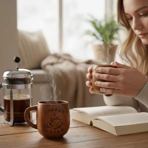 Taza de Café de Madera Hecha a Mano |   Taza de Té y Café de Madera Natural |   Vajilla Rústica Ecológica para el Hogar, la Oficina y Regalos - Product Image 2