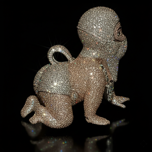 Pendentif personnalisé en argent 925 bicolore or, motif bébé rampant en masque de ski, entièrement serti de diamants micro-pavés - Product Image 2