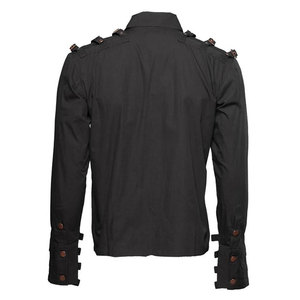 Gothic Men's Steampunk Style <b>Shirt</b> Black Long Sleeve Industrial Top with Copper-Tone Buckle Closures - Product Image 2