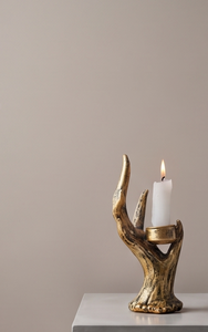 Porte-bougie sculptural en métal doré, design bois de cerf, centre de table rustique pour la maison et la décoration de mariage - Product Image 3