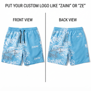 Pantalones Cortos Cortavientos para Hombre, 120 GSM, Tela de Poliéster Taslon, Azul Cielo con Paneles Laterales Blancos, Logotipo Personalizado por Sublimación y Transferencia Térmica, OEM ODM - Product Image 1