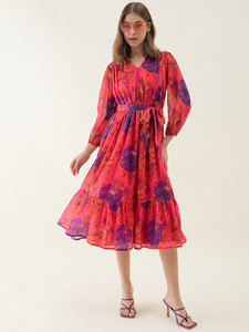Vestido Rojo con Estampado Floral, Corte Ajustado y Evase, Ideal para Uso Casual, Fiestas y Uso Diario, Cómodo, a Precio de Mayoreo - Product Image 4
