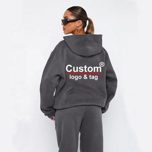 Sweat-shirt à capuche surdimensionné pour femmes avec logo personnalisé pantalon solide et chaud polaire coton poly tissu lavé technique hiver - Product Image 3