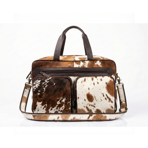 Sac de voyage de luxe en cuir de vachette pleine fleur avec fermeture éclair, léger, 20-35L, style vintage, unisexe, pour week-end et bagage à main - Product Image 1