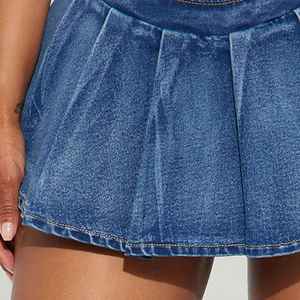 Short en jean taille haute pour femme, couleur unie, avec poches, style décontracté, mini-jupe d'été tissée confortable - Product Image 4