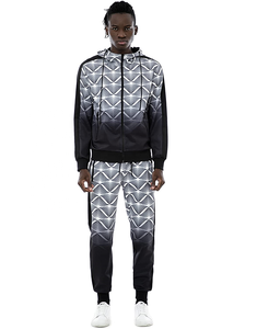 Desgaste de los hombres está impreso frontal con cremallera Sudadera con capucha traje de pista Slim sublimado cremallera capucha deportes sudor traje de 2 piezas de manga larga - Product Image 5