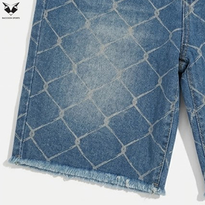 Two Tone Color Block Straight Casual Denim Shorts Men Latest Style Mid Waist Contrast Stitching Trendy Summer Bottoms - Product Image 2