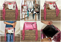 Sac bandoulière vintage 2026 en cuir de vachette avec franges, motif cerise western, style bohème, grande capacité, haute qualité