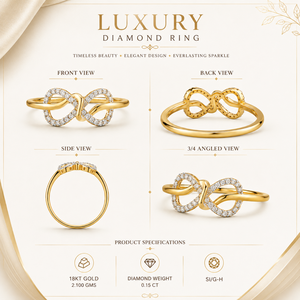 Anillo de Diamantes de Oro Amarillo de 18K, Diamante Natural de 0.15ct, Claridad SI G-H, Diseños Infinitos Entrelazados, Joyería Fina para Regalo |   Anillo de Lujo - Product Image 6