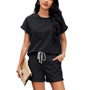 Conjunto de 2 Piezas para Mujer, Cuello Redondo, Manga Corta, Color Sólido, Tejido de Punto, Transpirable, Corte Holgado, con Bolsillo, Primavera Verano, Casual - Product Image 6