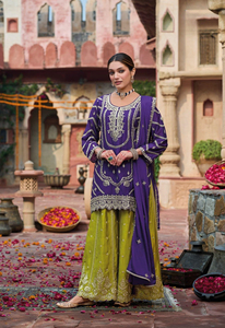 Traje Plazzo Premium Bordado en Chinon para Mujer (Talla Única) - Estilo Moderno para Bodas y Diwali - Product Image 3