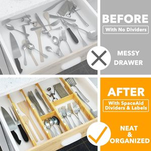 Adjustable Bamboo Drawer Organizers with Expandable Inserts and <b>Labels</b> for Home or Office <b>Kitchen</b> Organization - Product Image 2