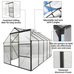 6x10 FT Heavy Duty Walk-in Polycarbonate Greenhouse Raised Base Aluminum Anchor Garden Greenhouses Rooms for Outdoor Backyard - Product Image 6