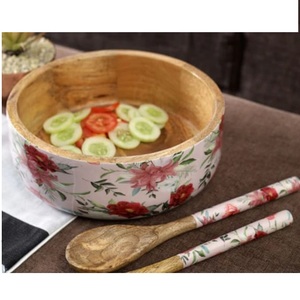 Tazón para Servir Comida, Tazón de Madera de Acacia de Buena Calidad, Venta al por Mayor, Tazón Redondo de Madera Esmaltada para Frutas - Product Image 1