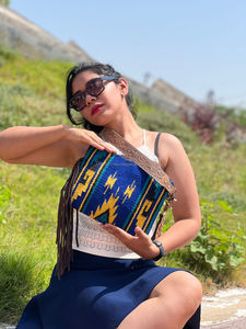 New Arrival Western Aztec Tooled Leather HandBag Women Vintage Stylish <b>Unique</b> Aztec Fringe Tassel Wristlet Hand Clutch Purses - Product Image 5