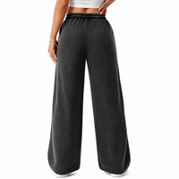 Pantalon de survêtement pour femme, taille basse, coupe large, en molleton respirant, délavé, décontracté, ample, avec cordon de serrage, couleur unie, longueur intégrale, hiver