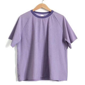T-shirt décontracté pour homme, coupe oversize, manches raglan violettes, col rond, tricoté, couleur unie, bordure contrastante, design épuré - Product Image 1