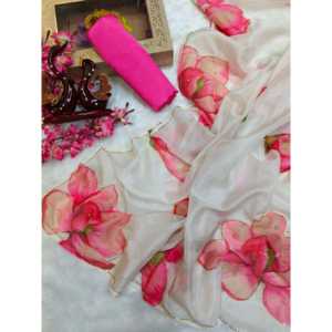 ผ้าส่าหรีลายดอกไม้สำหรับงานปาร์ตี้ ชุดราตรีหรูหรา - Product Image 4