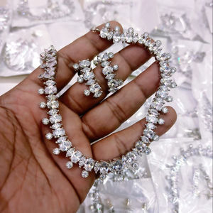 Elegant Classic Imitation Silver Plated White Rhinestone Necklace Earrings <b>Set</b> Wedding & Evening Jewelry - Product Image 1