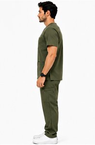 Uniforme médico para hombre, conjunto de 2 piezas, pantalones tipo jogger, transpirable, con spandex, ropa de trabajo para médicos y enfermeros, moderno y duradero. - Product Image 3