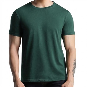 T-shirt à manches courtes vert foncé pour homme, col rond, coupe classique, décontracté, couleur unie, jersey de coton tricoté, respirant, tee-shirt de tous les jours - Product Image 5