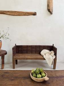 Antique Carved Hallway <b>Bench</b> Rustic Solid Teak Timber Entryway Settee Settle Vintage Indian Daybed Farmhouse <b>Living</b> <b>Room</b> - Product Image 4