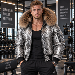 Men's Genuine Python Leather Bomber Jacket with <b>Fox</b> <b>Fur</b> Hood Luxury Motorcycle Biker <b>Coat</b> | Herren Lederjacke | Chaqueta Hombre - Product Image 1