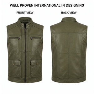 Heavyweight Leather <b>Vest</b> 950 GSM <b>White</b> Multi Panel Design Custom Debossed Logo Windproof Breathable V-neck Collar Motorbike - Product Image 3