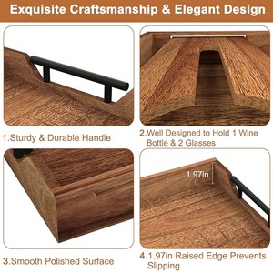 Acacia <b>Wood</b> Serving Tray with Wine Holder Modern Design Food Grade Easy to Clean Multifunctional Coffee Table Tray-REHMAN CRAFT - Product Image 6